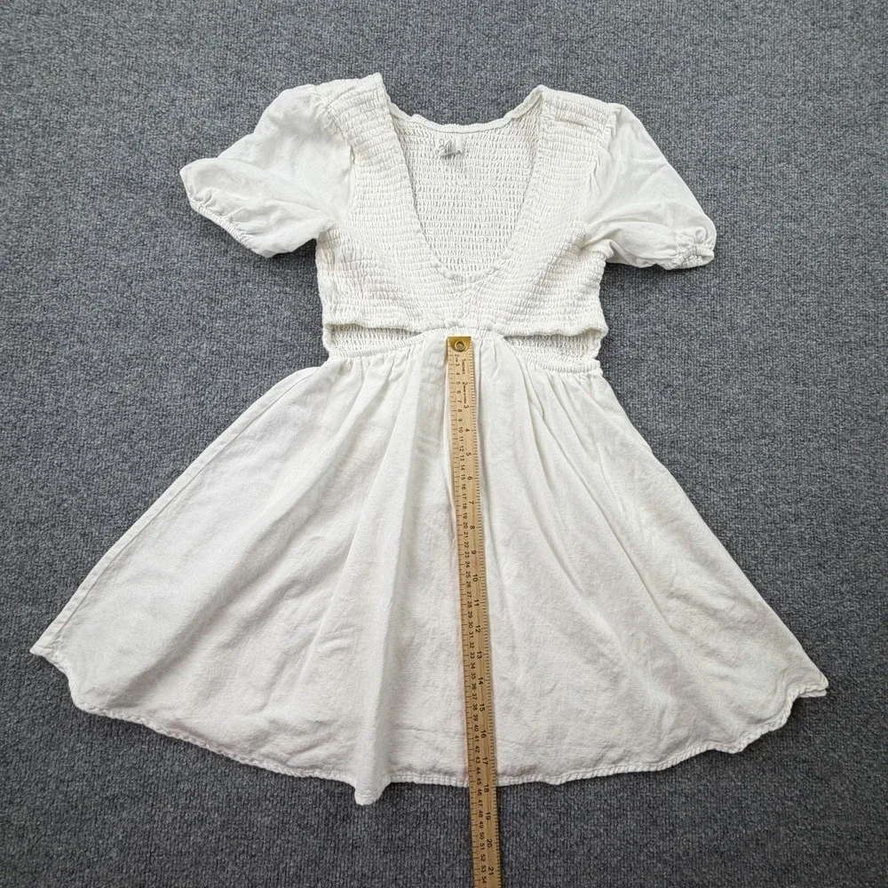 Japna White Smocked Mini Dress Puff Sleeve Boho Cottagecore S‎